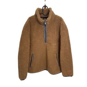 UGG Tasman Fleece Half Zip Pullover Sweatshirt Brown Medium